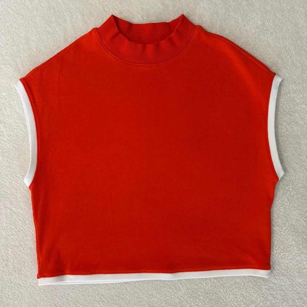 Maeve by Anthropologie Red Orange Muscle Tee Boxy Mock Neck Crop Top Sporty XXS
